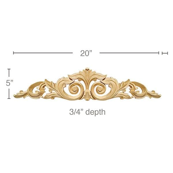 Medium Acanthus Center with Scrolls, 20"w x 5"h x 3/4"d