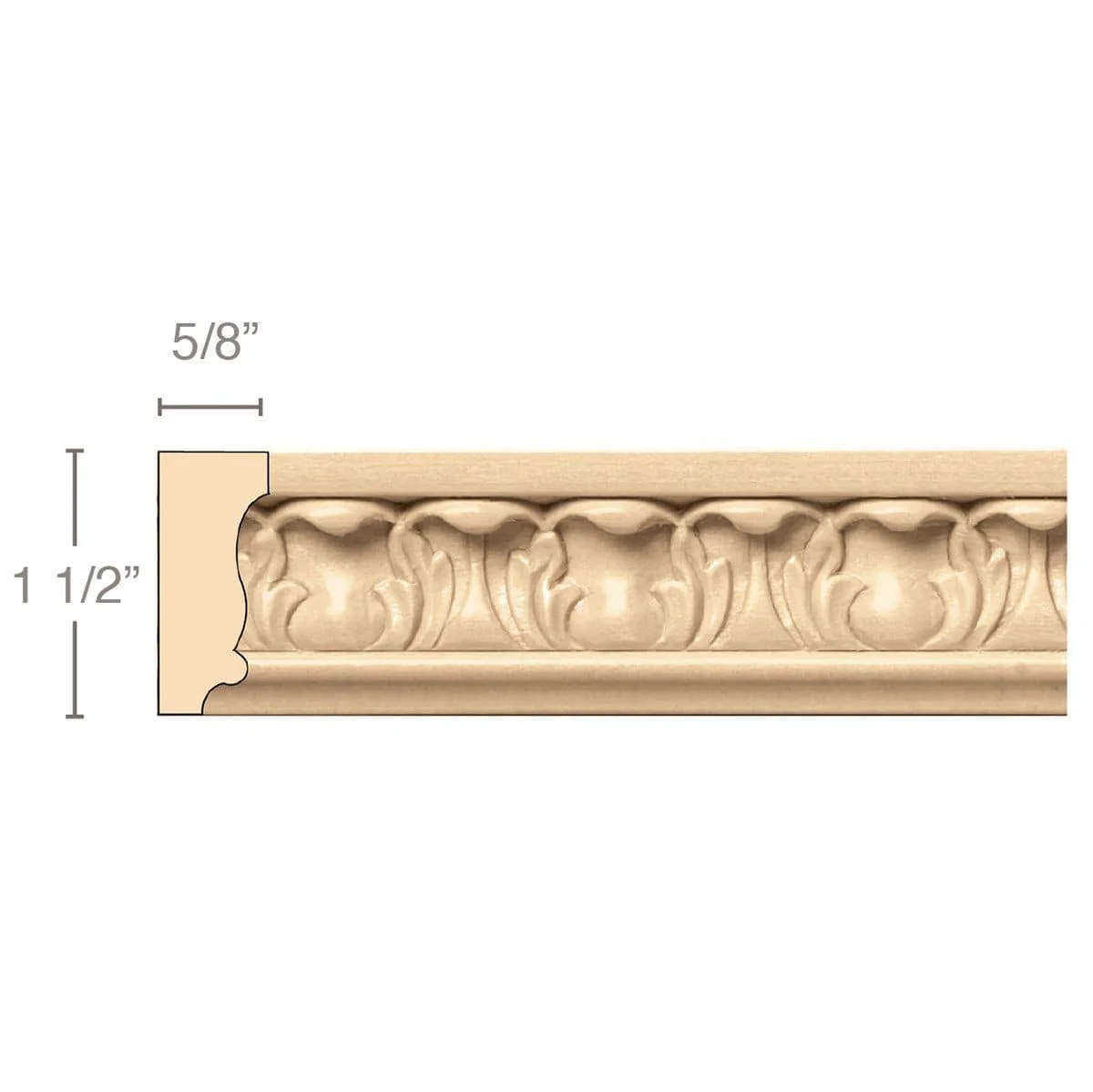 Acanthus Panel Mould (Repeats 1 5/8), 1 1/2''w x 5/8''d x 8' length, Resin is priced per 8' length