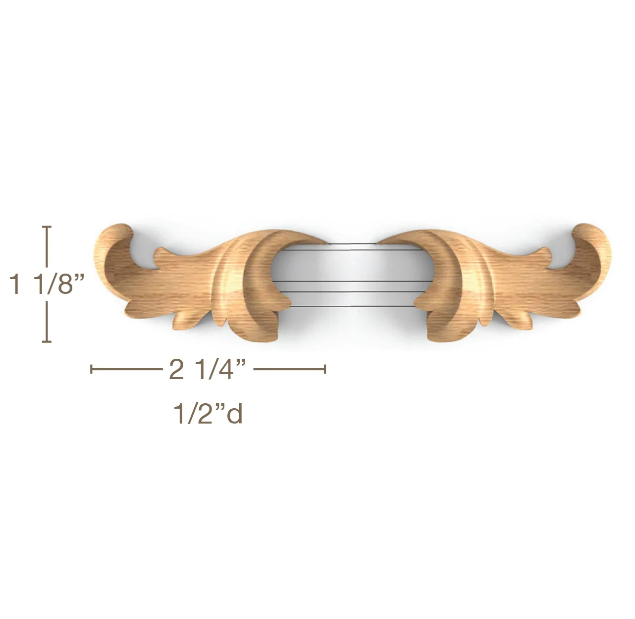 Acanthus Scroll Tip, 2 LH and 2 RH, 2 1/4"w x 1 1/8"h x 1/2"d
