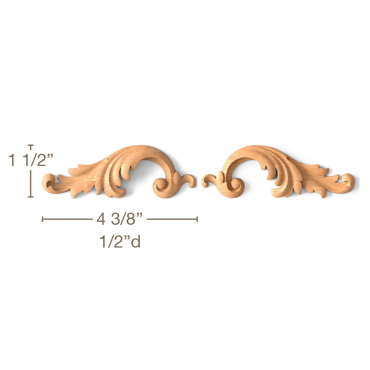 Acanthus Scrolls 2, Left & Right Pair, 4 3/8"w x 1 1/2"h x 1/2"d