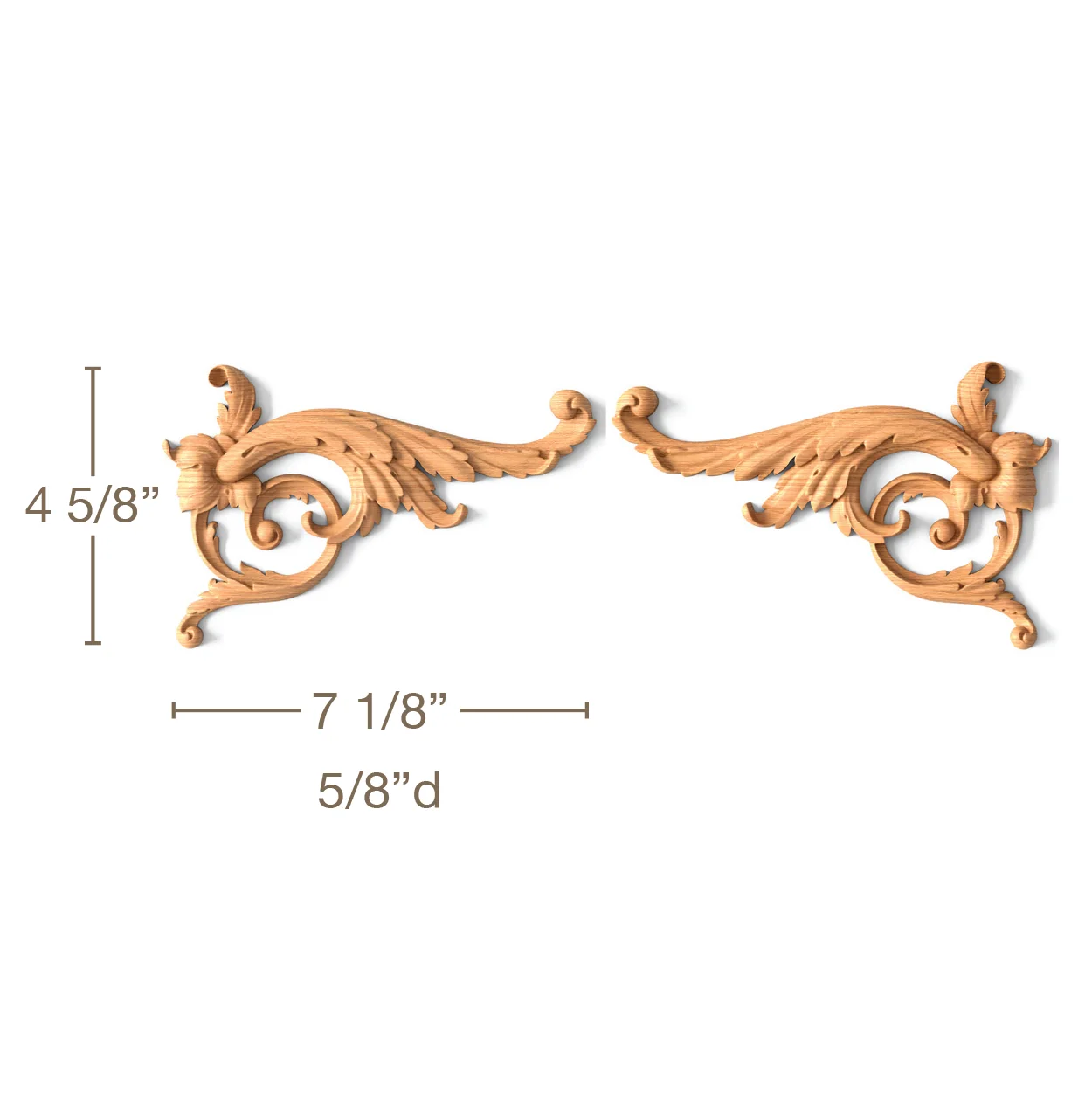 Acanthus Scrolls, Left & Right Pair, 7 1/8"w x 4 5/8"h x 5/8"d