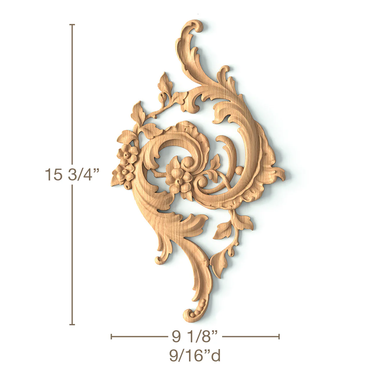 Acanthus with Floral, 9 1/8"w x 15 3/4"h x 9/16"d