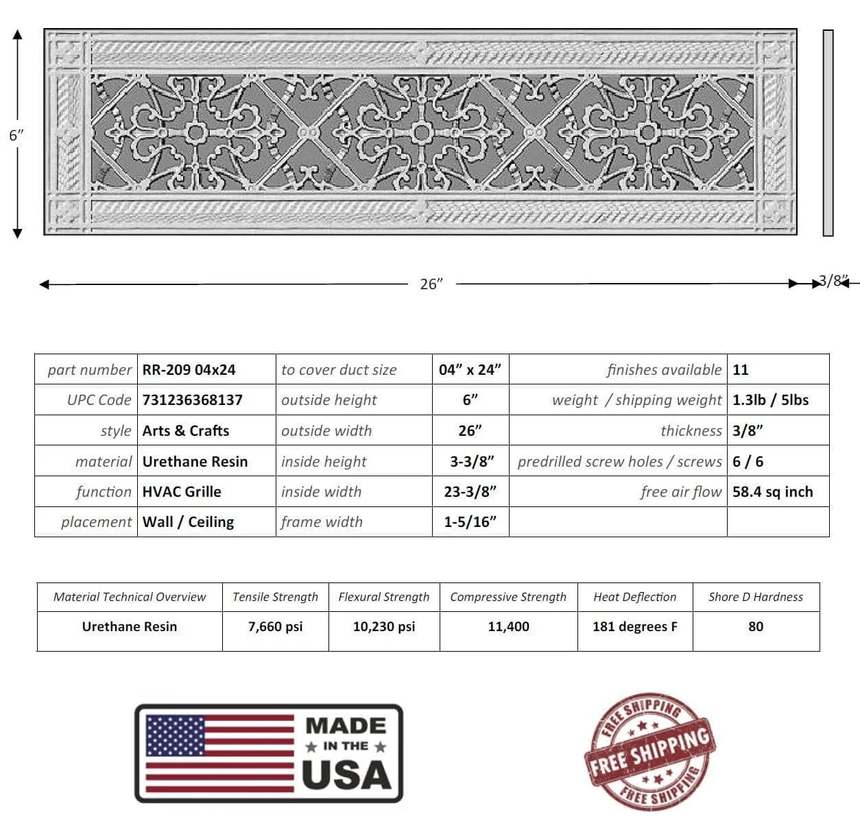Arts and Crafts Grille for Duct Size of 4"- Please allow 1-2 weeks. - Image 17