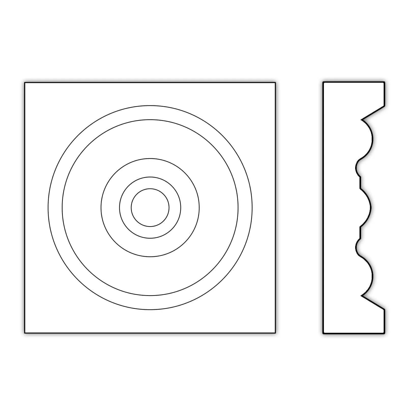 Bullseye Rosette (Accepts casing thickness up to 13/16 x 3 - 3 1/4), 3 1/2'' x 3 1/2'' x 27/32''