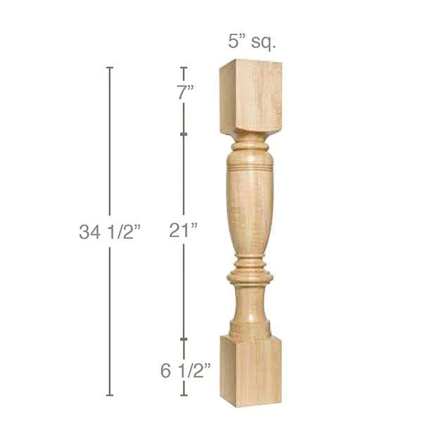 Carved Dromborg Column, 5"sq. x 34 1/2"h