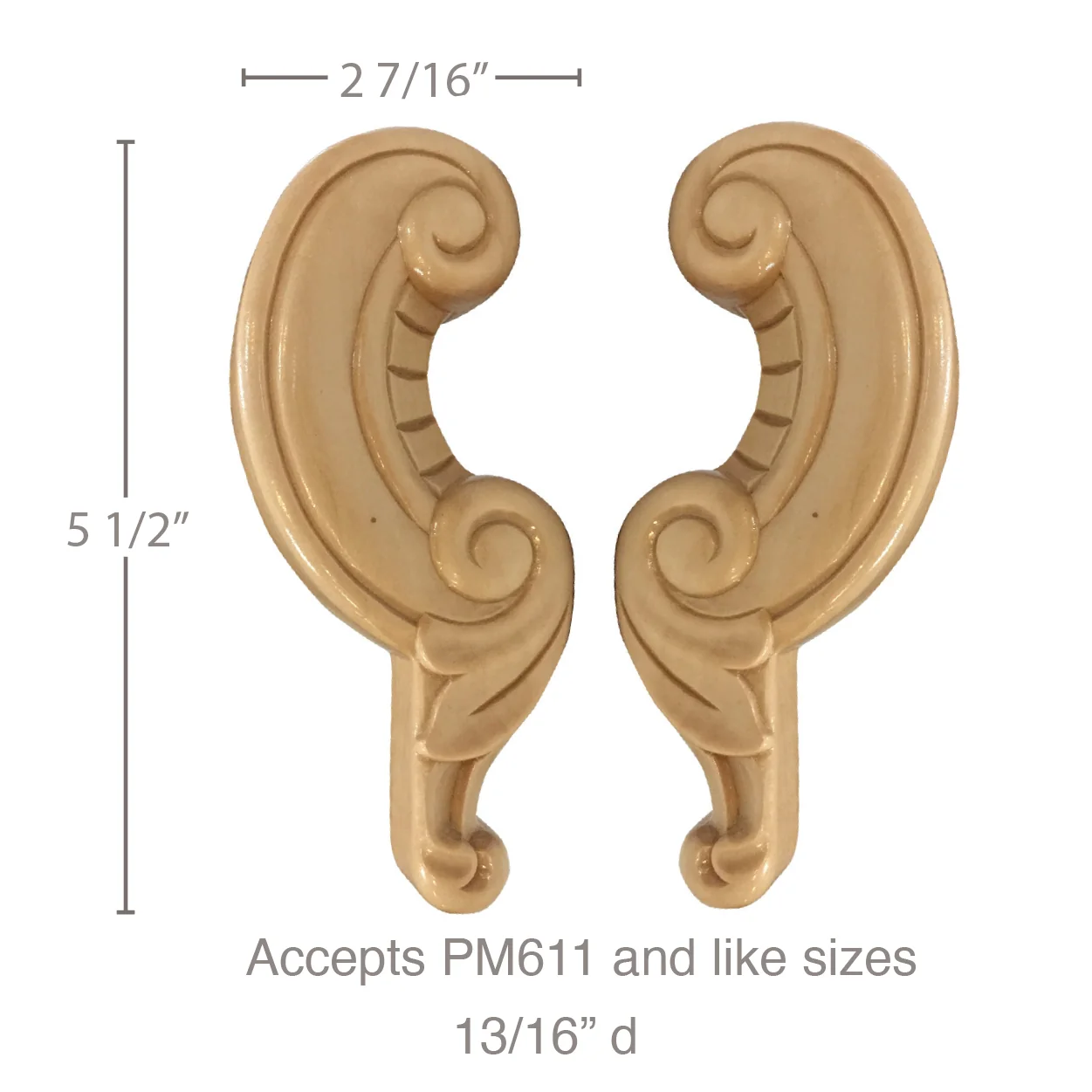 Clipped Corner, 2 7/16" x 5 1/2" x 13/16", 2 LR pairs, Ships: In 8 -12 Business Days