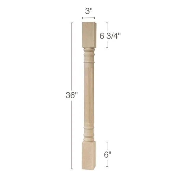 Corinthian Reeded Island Column, 3"sq. x 36"h