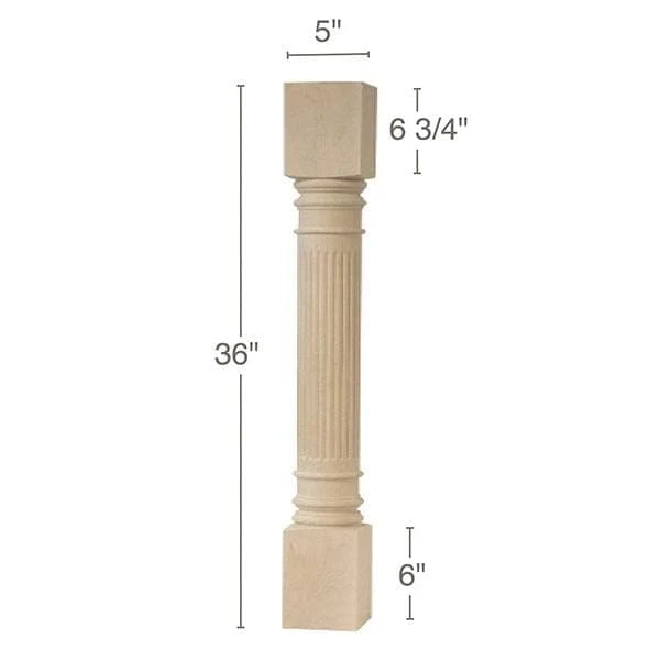 Corinthian Reeded Island Column, 5"sq. x 36"h