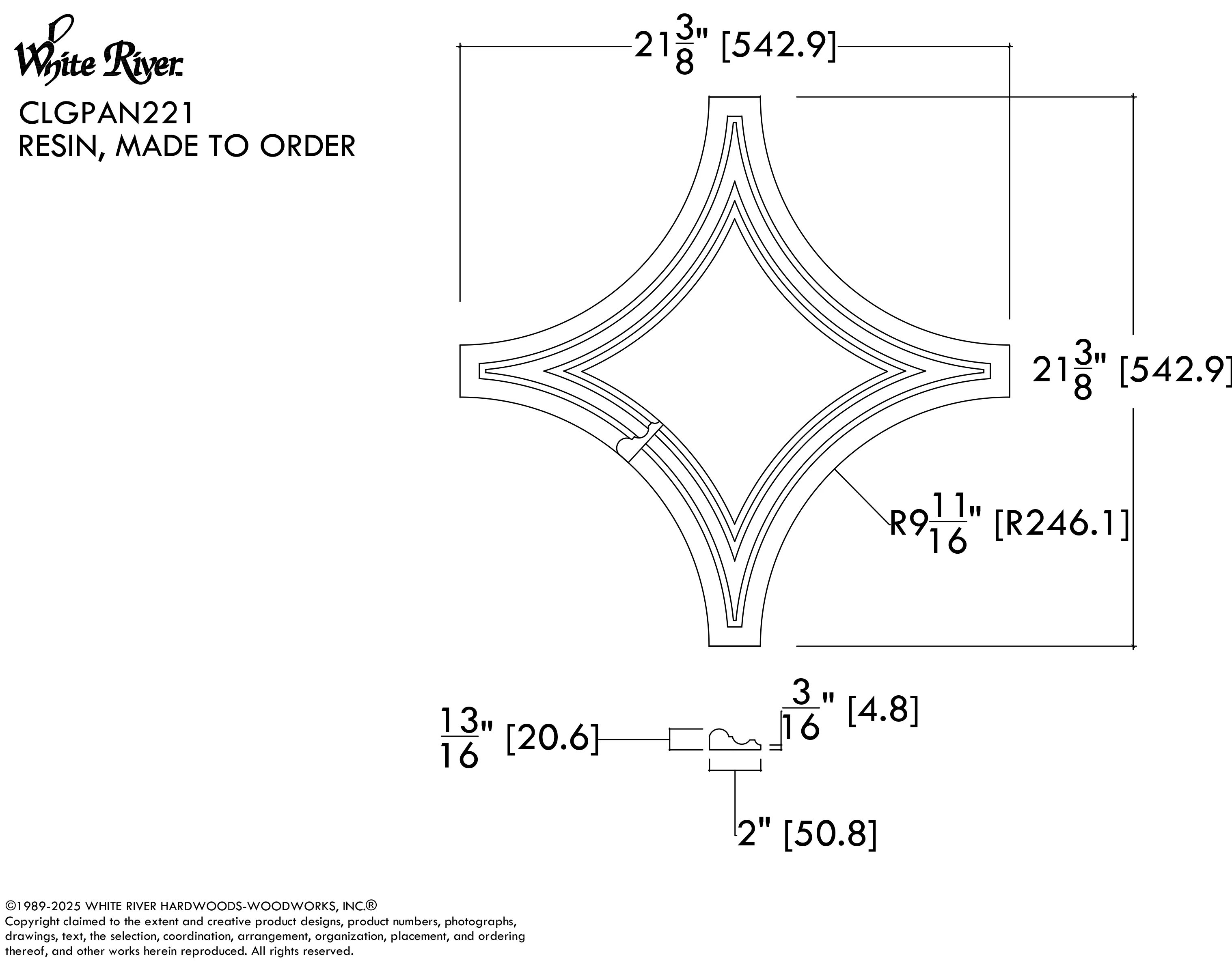 Diamond Tracery Panel, 21 3/8" X 21 3/8" x 13/16", 1 pair, Resin - Image 3