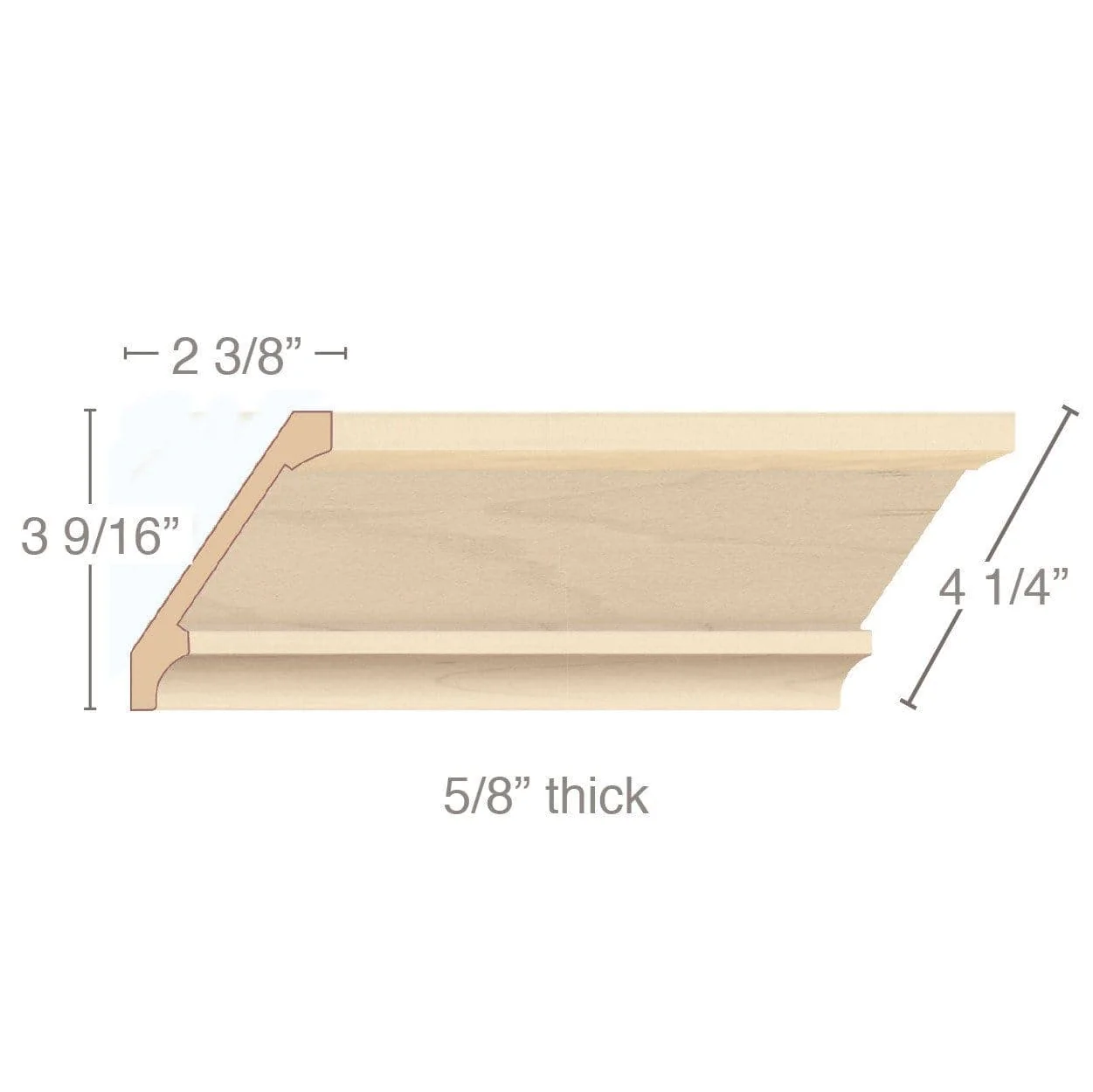 Crown Moulding for 2 1/4" Inserts, 4 1/4"w x 5/8"d x 8' length