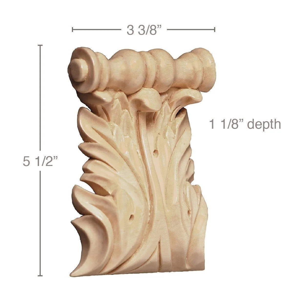 Extra Large Acanthus Spool Corbel, (Sold 2 per card, complements large capitals and 5 1/4" friezes) 3 3/8''w x 5 1/2''h x 1 1/8''d
