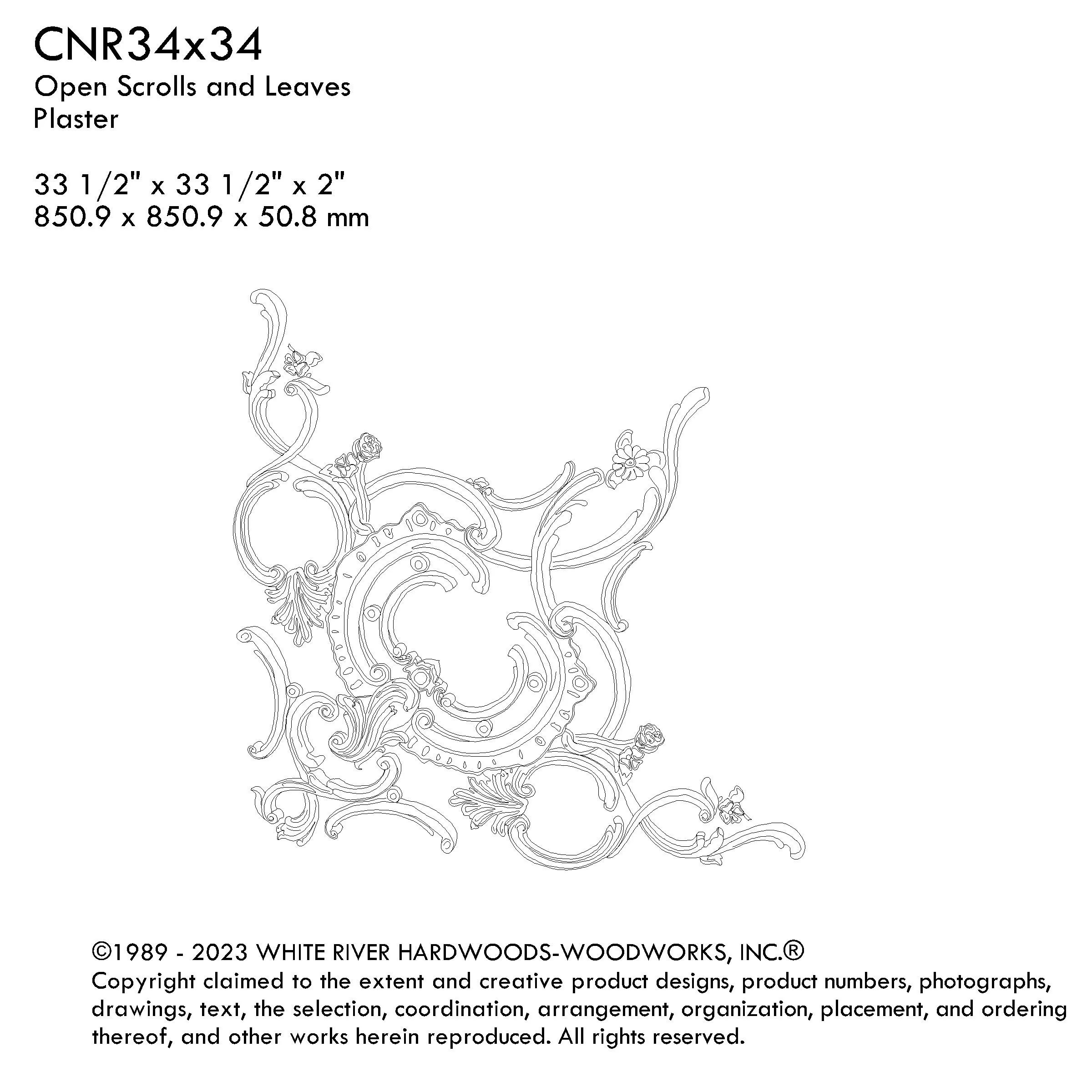 Filigree with Florets Medallion, 33 1/2'' x 33 1/2" x 2"d, 1 piece, Plaster - Image 3
