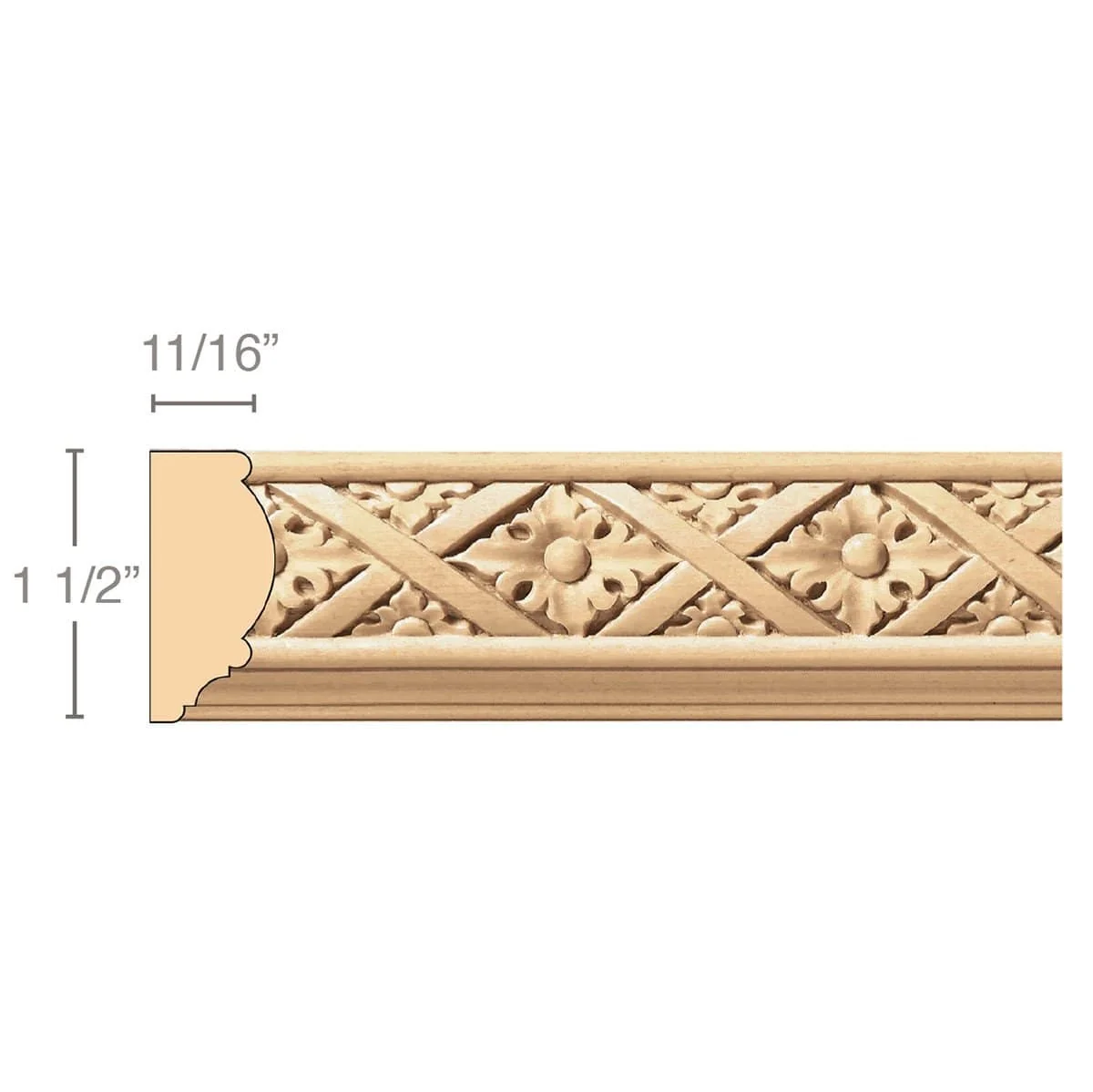 Flowers & Fret(Repeats 1 3/4), 1 1/2''w x 11/16''d x 8' length, Resin is priced per 8' length