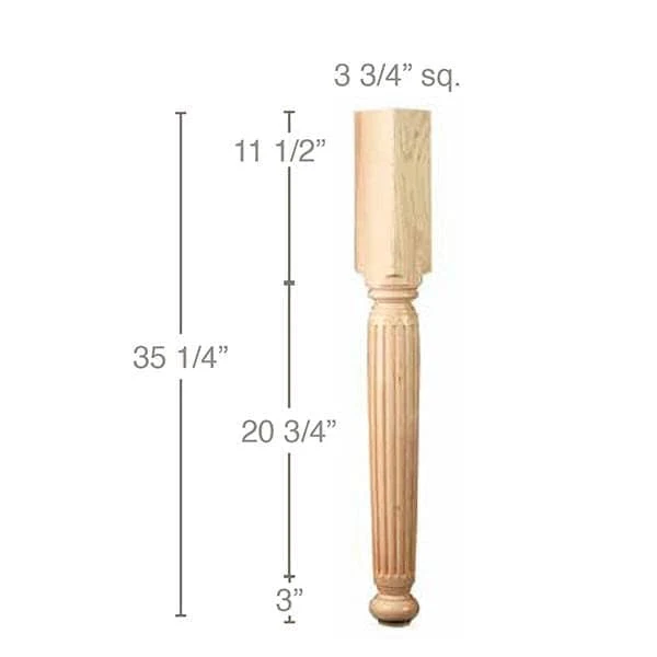Fluted English Estate Column, 3 3/4"sq. x 35 1/4"h