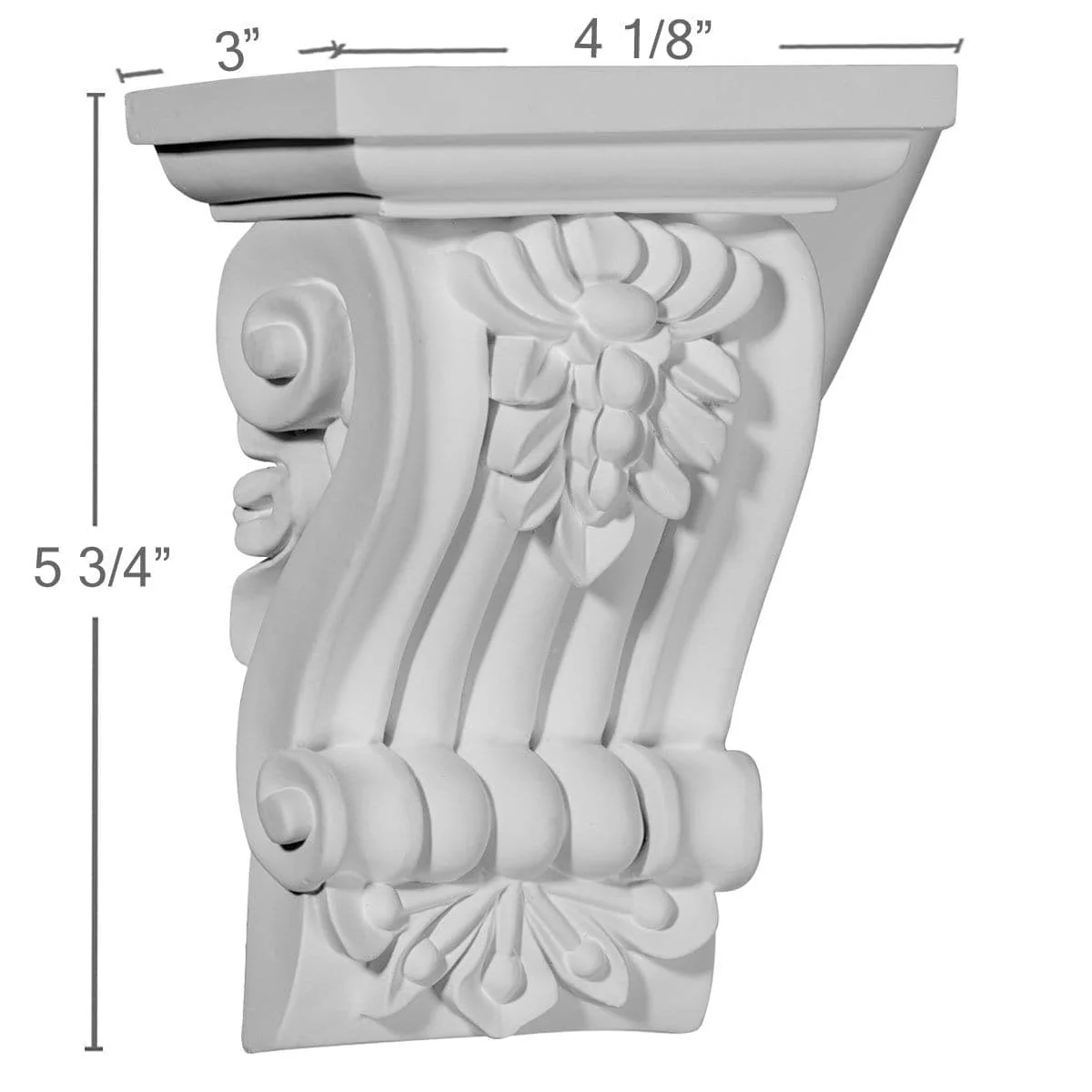 Fluted Leaf Corbel, 4 1/8"W x 3"D x 5 3/4"H