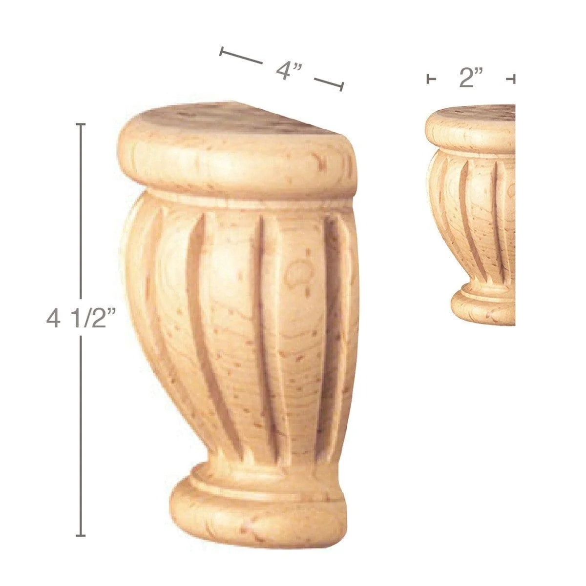 Fluted Split Foot, 1 Pair, 4"w x 4 1/2"h x 2"d'