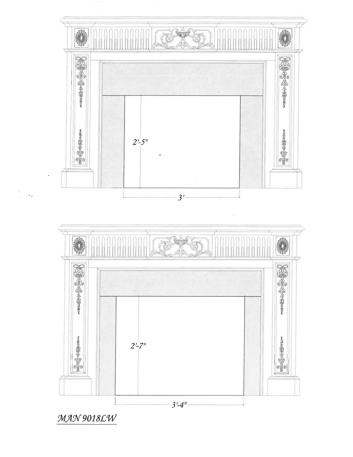 Fluting with Bellflower Drops Full Surround, 76 3/4"w x 53 1/2"h x 9 1/4"d, Lindenwood - Image 3
