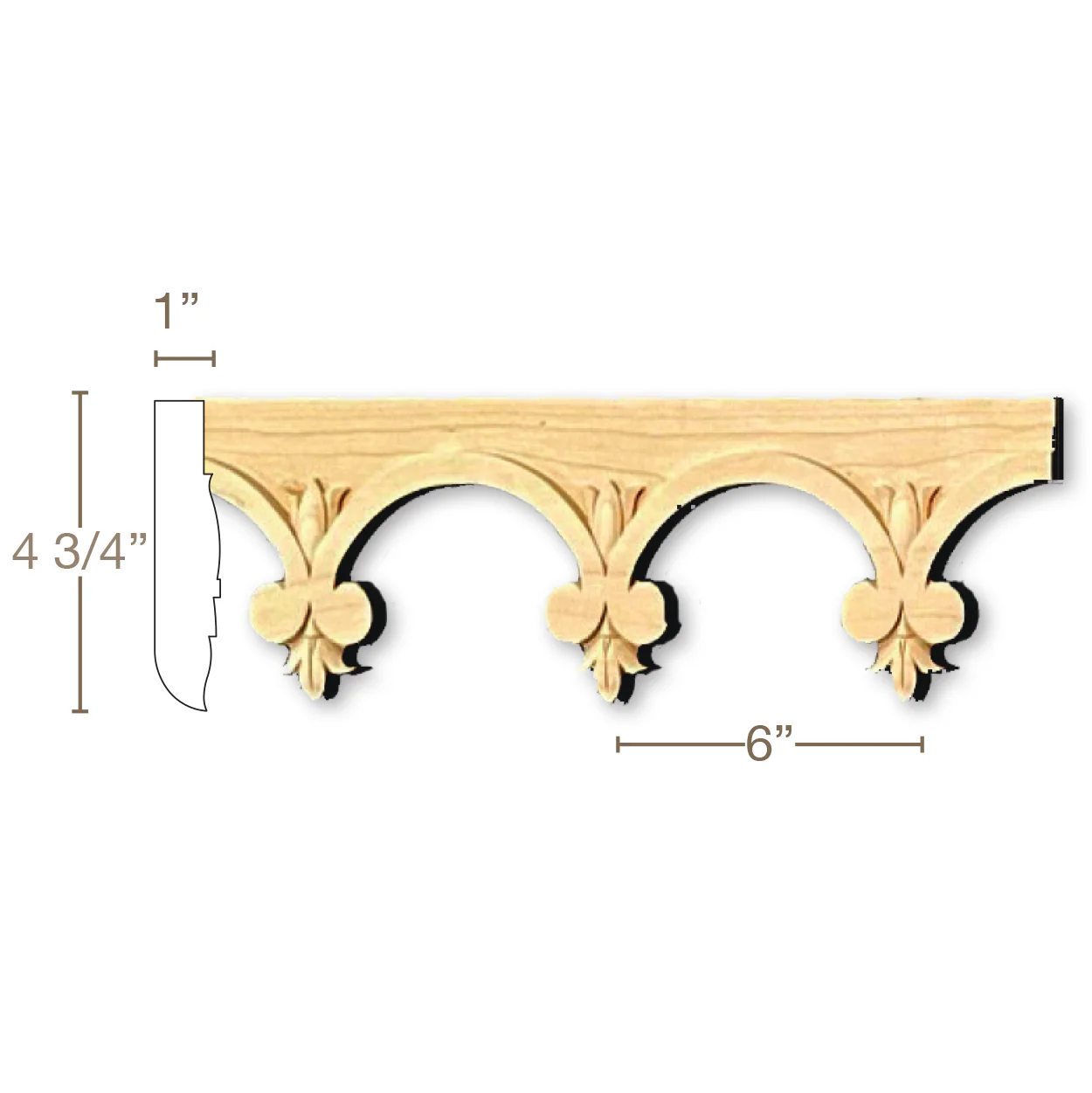 Gothic Arch Moulding, 1" x 4 3/4"h, Resin