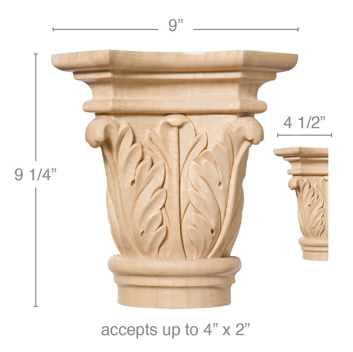 Grand Acanthus Capital, 9"w x 9 1/4"h x 4 1/2"d, (accepts up to 4"w x 2"d)