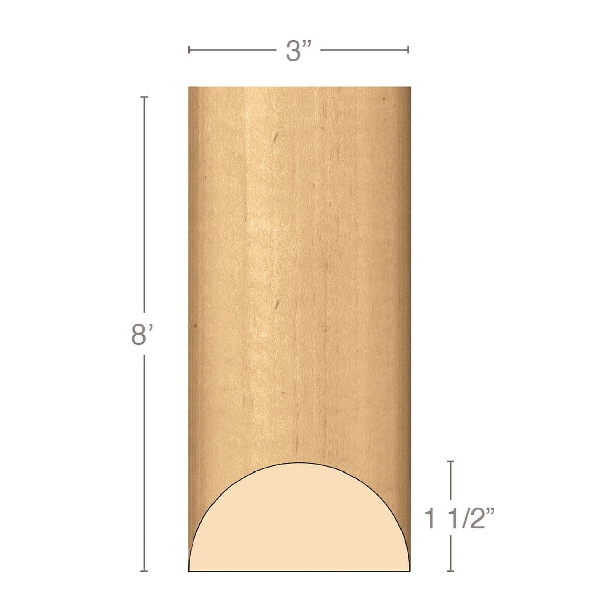 Grand Traditional Half Lineal, 3"w x 1 1/2"d x 8' length, Resin is priced per 8' length