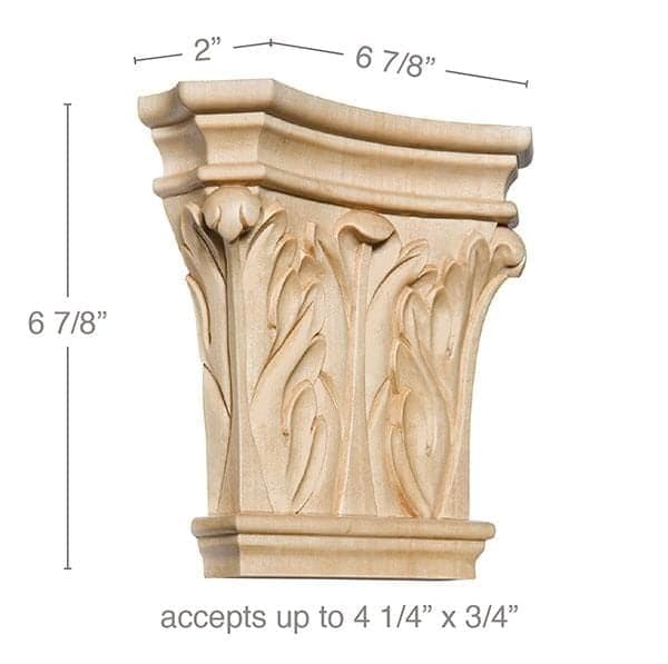 Large Corinthian Capital, 6 7/8"w x 6 7/8"h x 2"d, (accepts up to 4 1/4"w x 3/4"d)