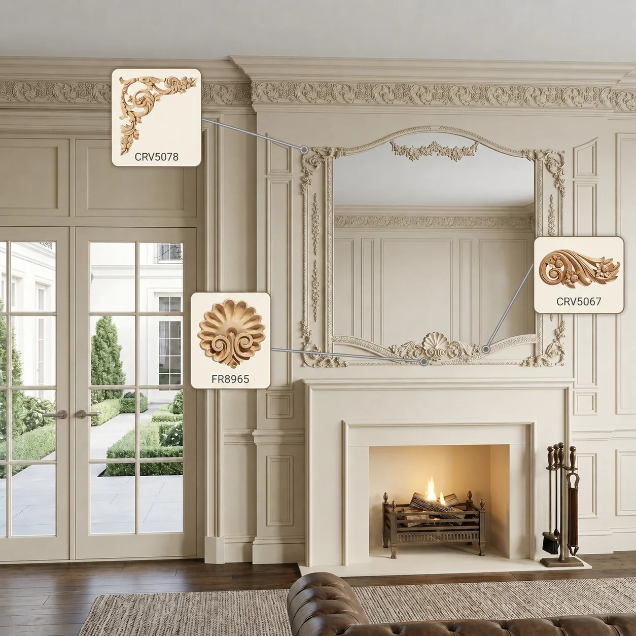 Large Floral Scrolls (Sold left and right pair per card), 5 1/2''w x 11''h x 13/16''d - Image 2