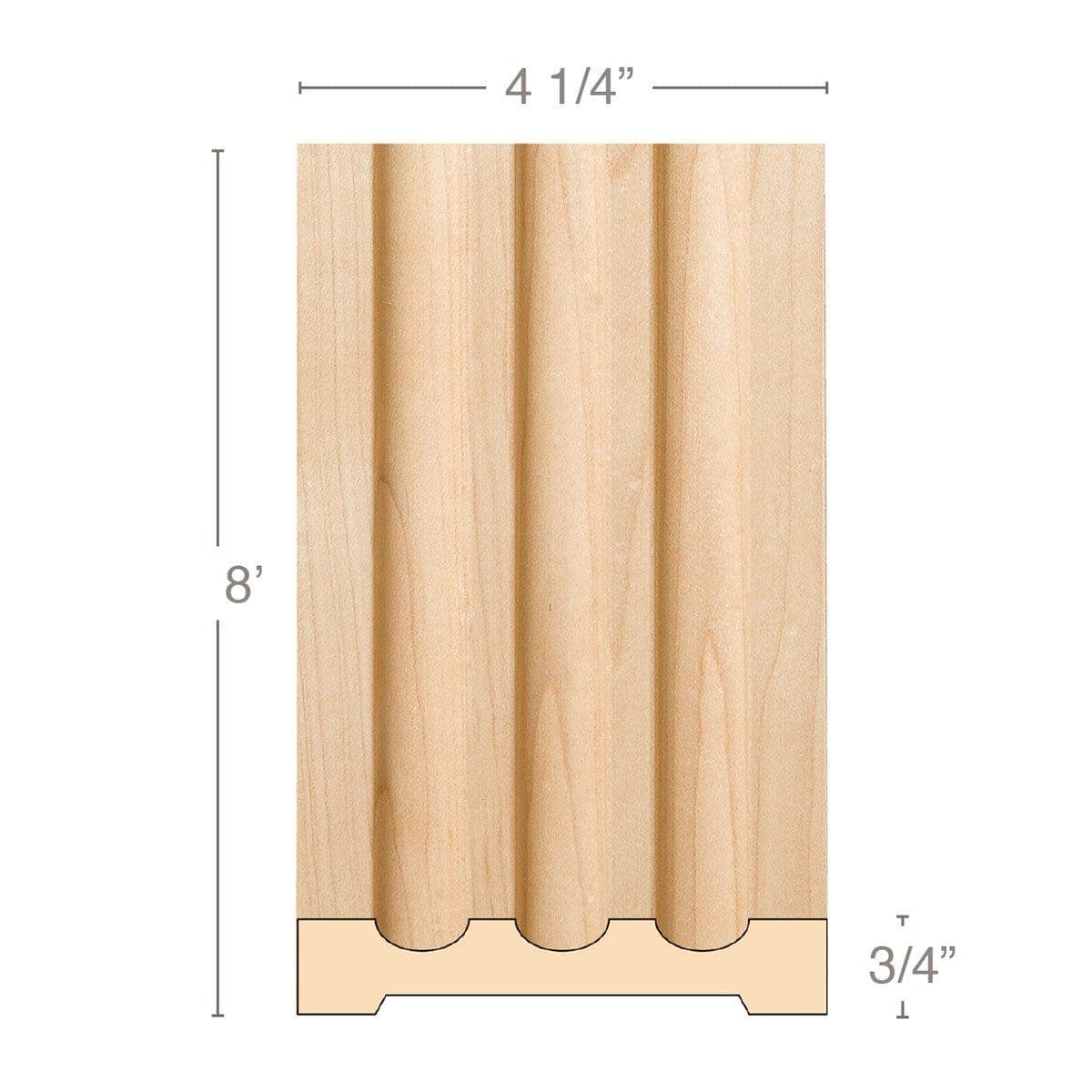 Large Fluted Pilaster, 4 1/4"w x 3/4"d x 8' length, Resin is priced per 8' length