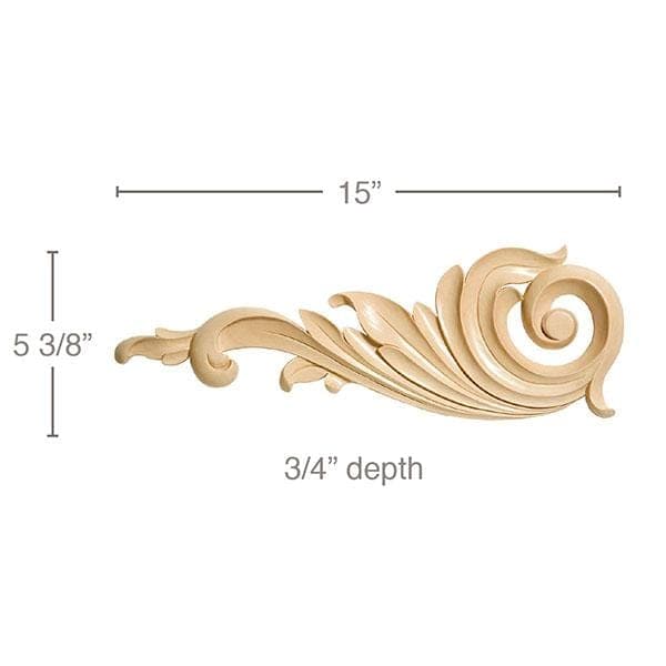 Large Scroll (Sold left and right pair per card), 15"w x 5 3/8"h x 3/4"d