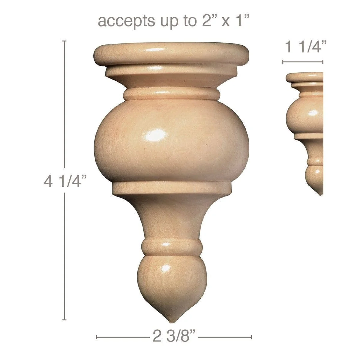 Large Traditional Finial, 2 3/8''w x 4 1/4''h x 1 1/4''d, (accepts up to 2"w x 1"d), Sold 2 per package