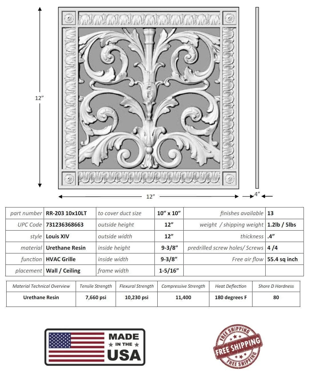 Louis XIV style grille for Duct Size of 10"- Please allow 1-2 weeks.
