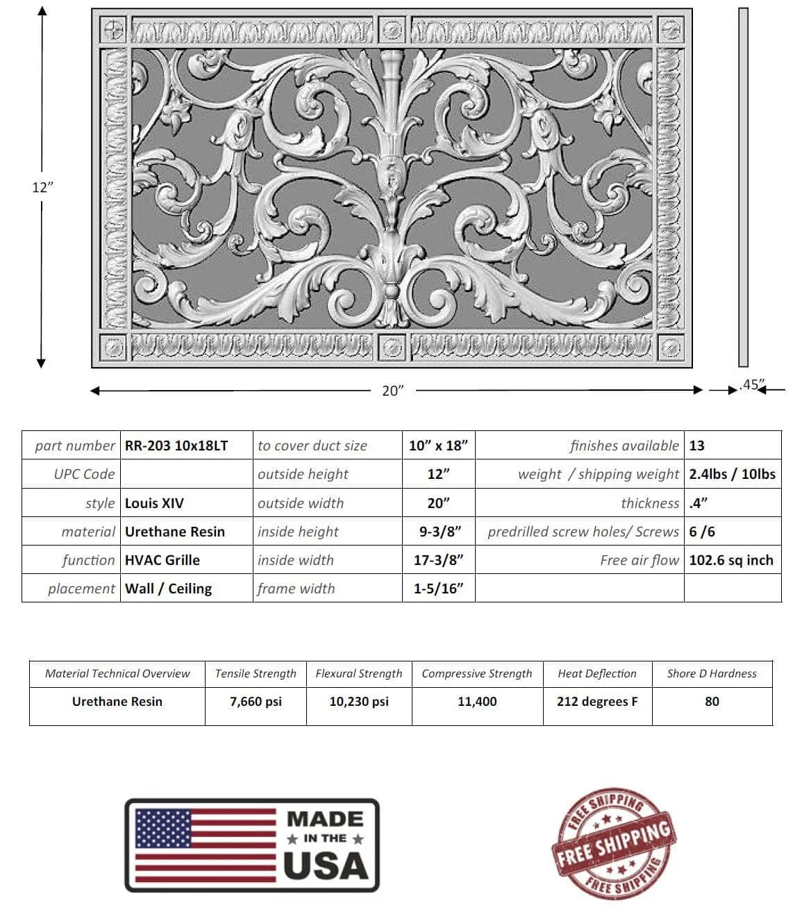 Louis XIV style grille for Duct Size of 10"- Please allow 1-2 weeks. - Image 4