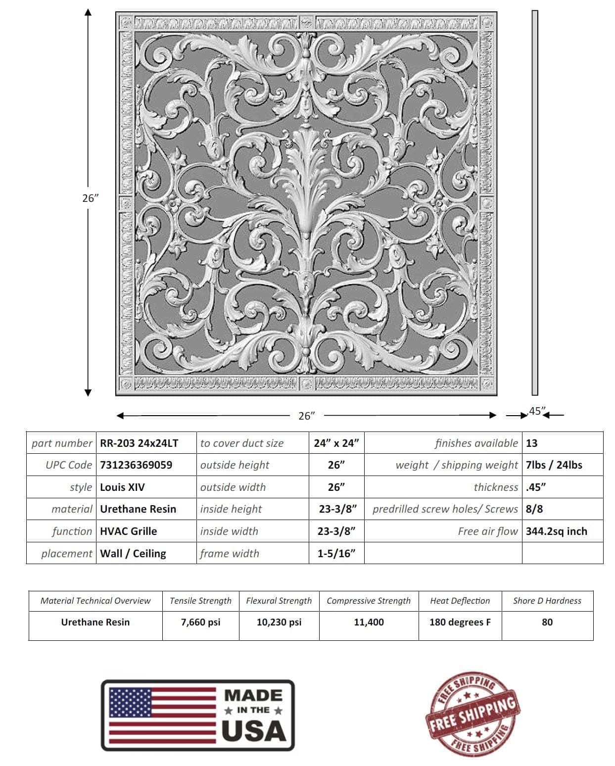 Louis XIV style grille for Duct Size of 24"- Please allow 1-2 weeks. - Image 4