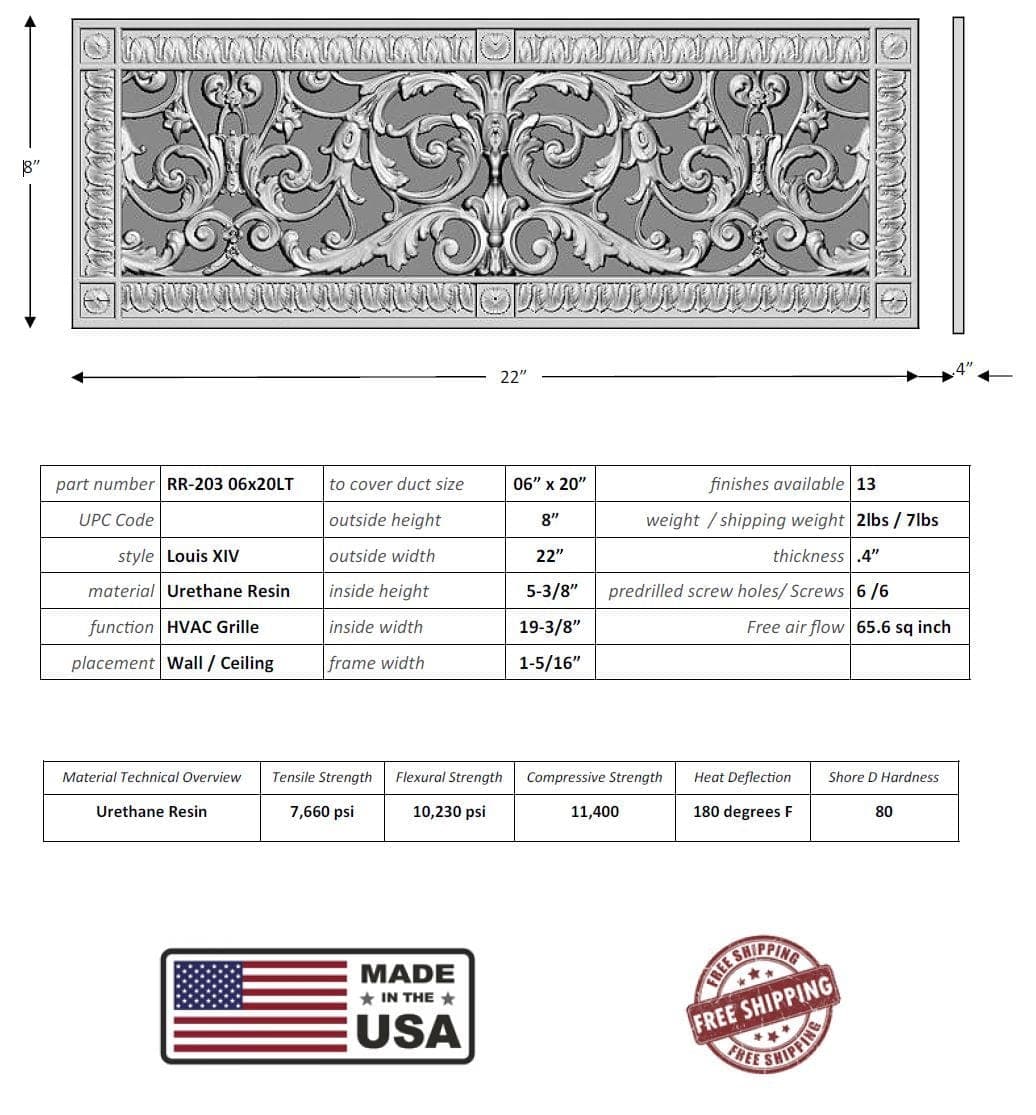 Louis XIV style grille for Duct Size of 6"- Please allow 1-2 weeks. - Image 10