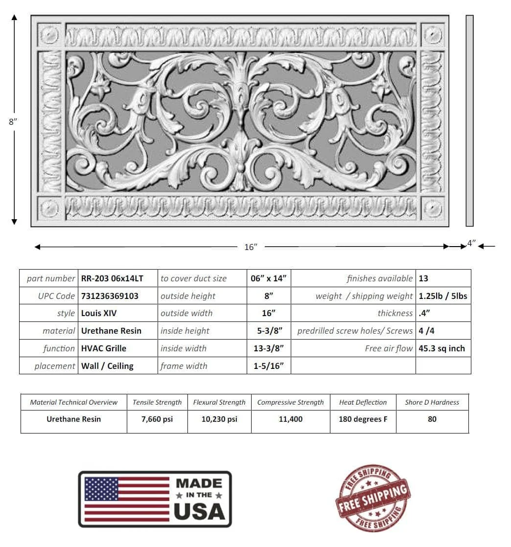 Louis XIV style grille for Duct Size of 6"- Please allow 1-2 weeks. - Image 11