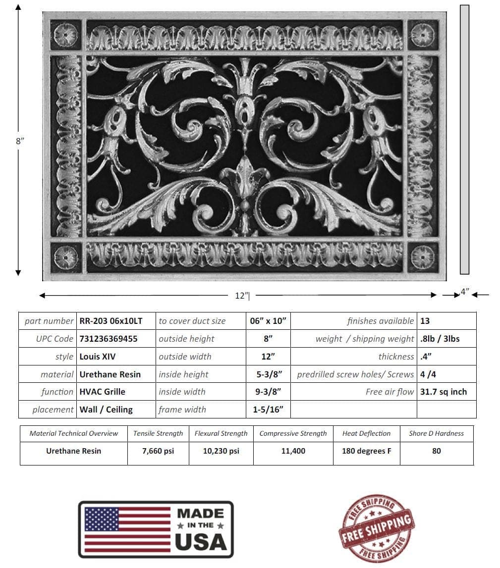 Louis XIV style grille for Duct Size of 6"- Please allow 1-2 weeks. - Image 14