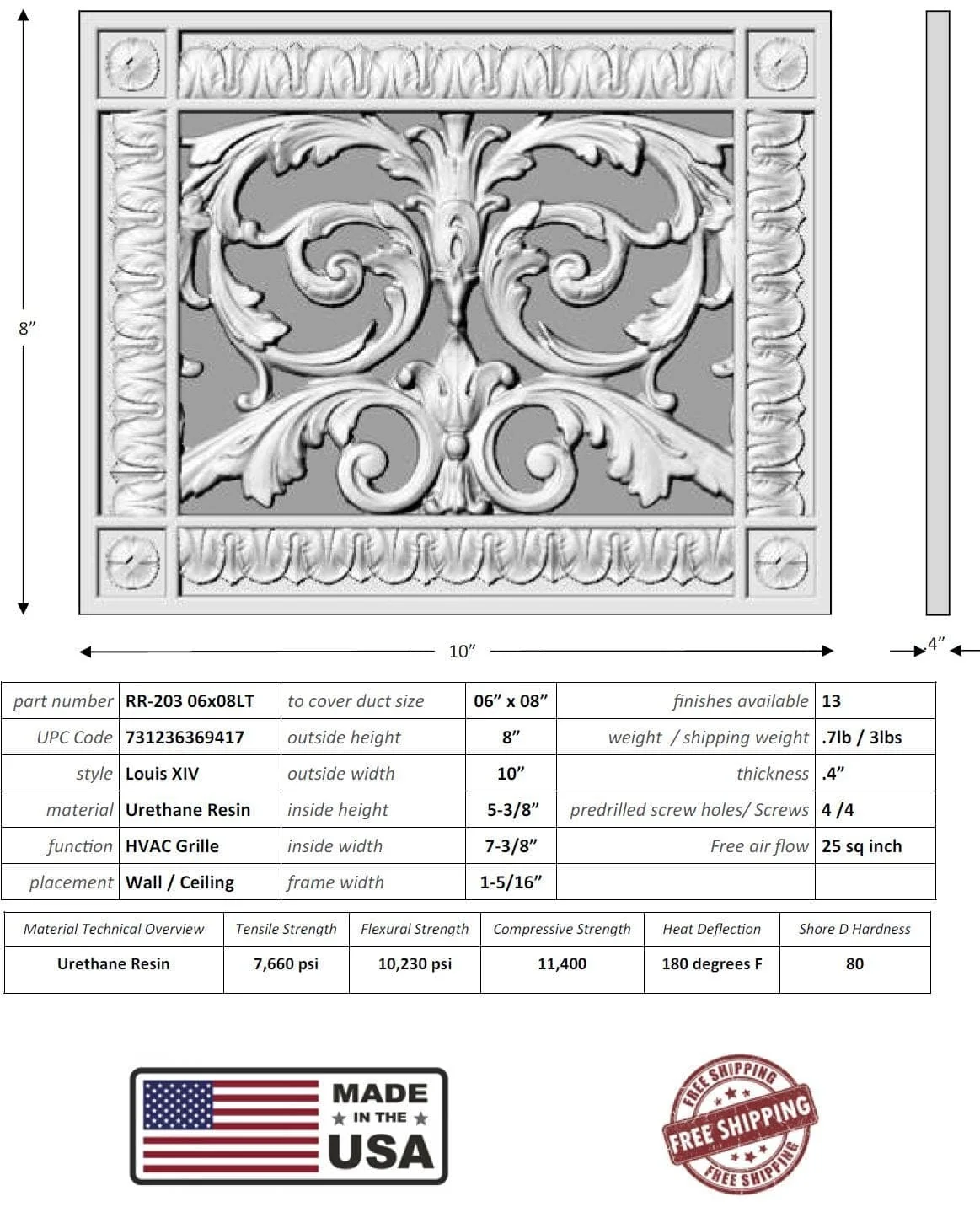 Louis XIV style grille for Duct Size of 6"- Please allow 1-2 weeks. - Image 6