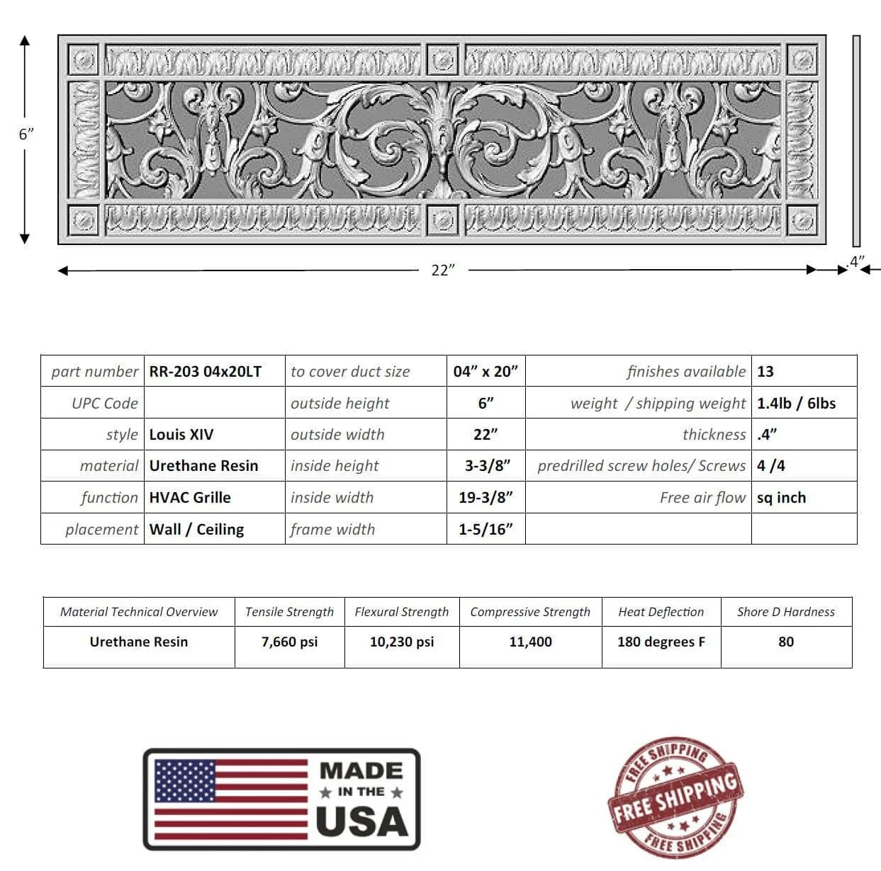 Louis XIV style grille for Duct Size of 4"- Please allow 1-2 weeks. - Image 10