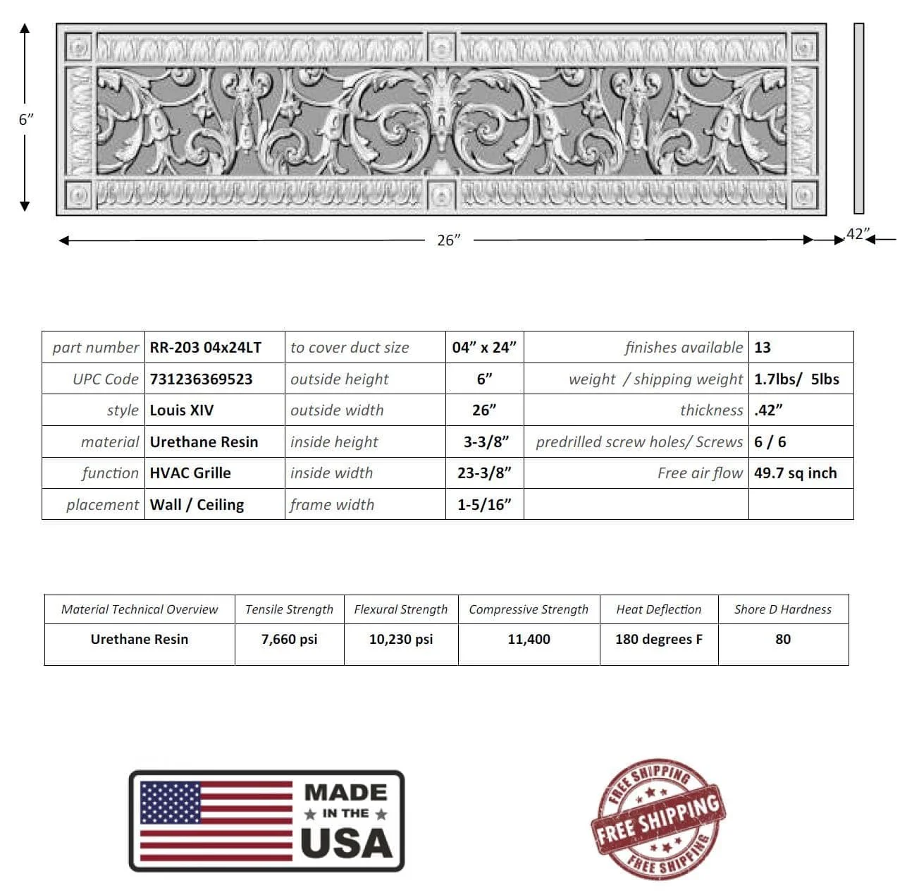 Louis XIV style grille for Duct Size of 4"- Please allow 1-2 weeks. - Image 11