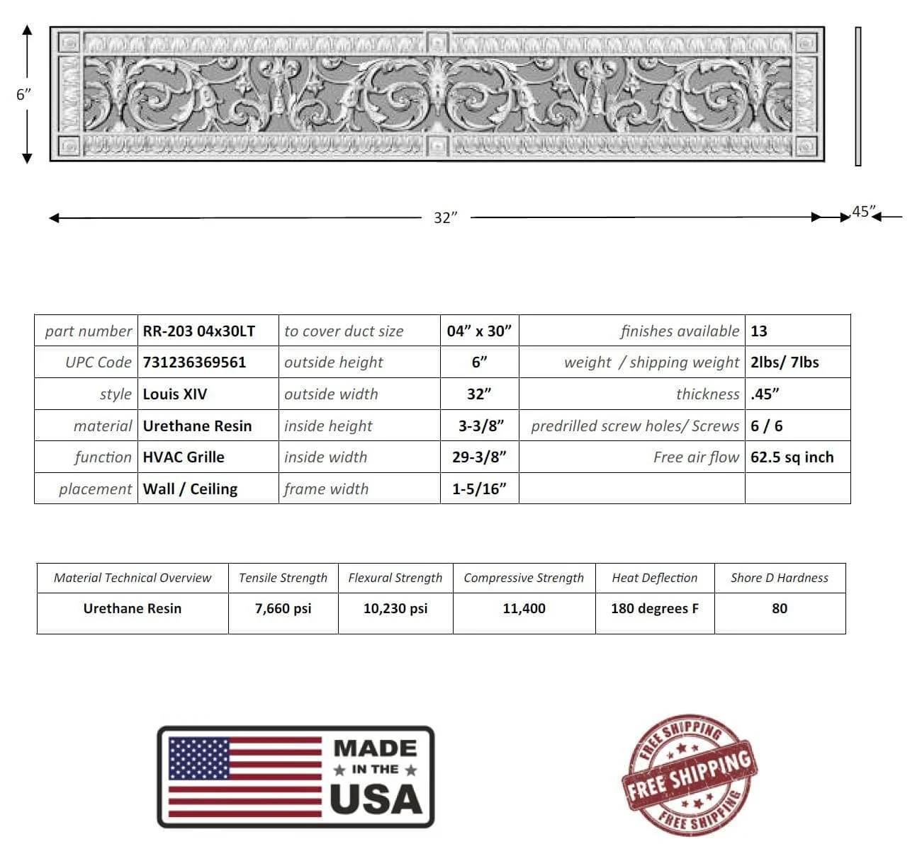 Louis XIV style grille for Duct Size of 4"- Please allow 1-2 weeks. - Image 12