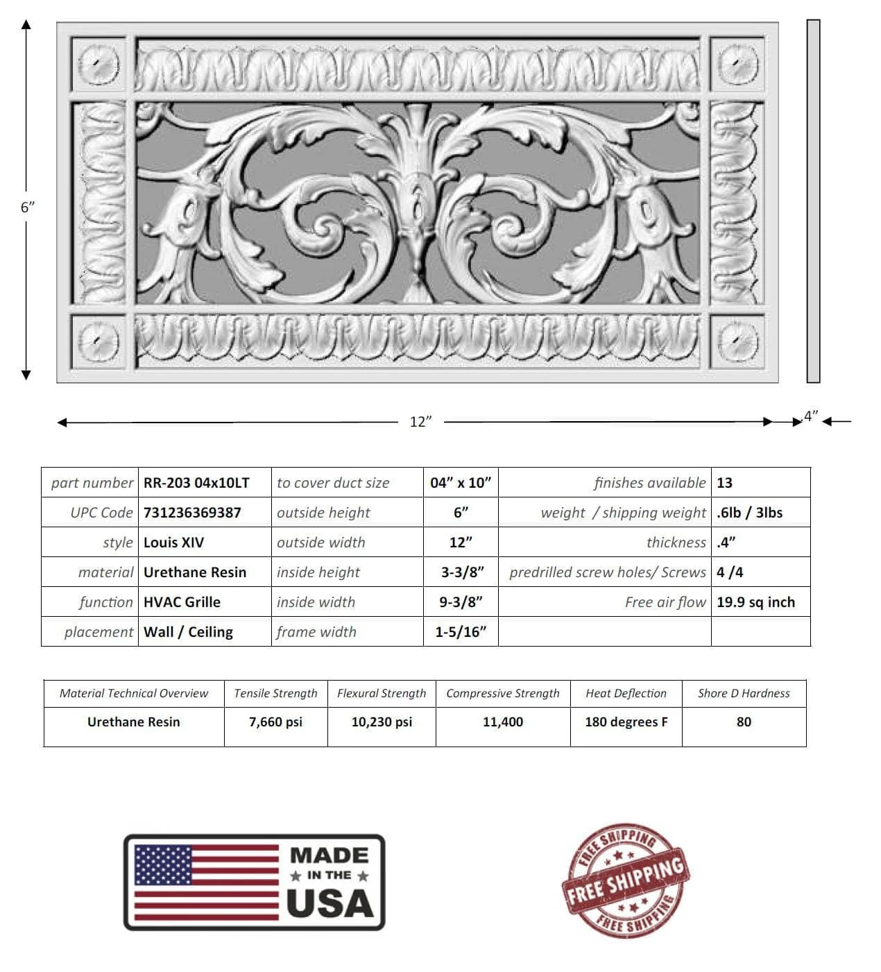 Louis XIV style grille for Duct Size of 4"- Please allow 1-2 weeks. - Image 15