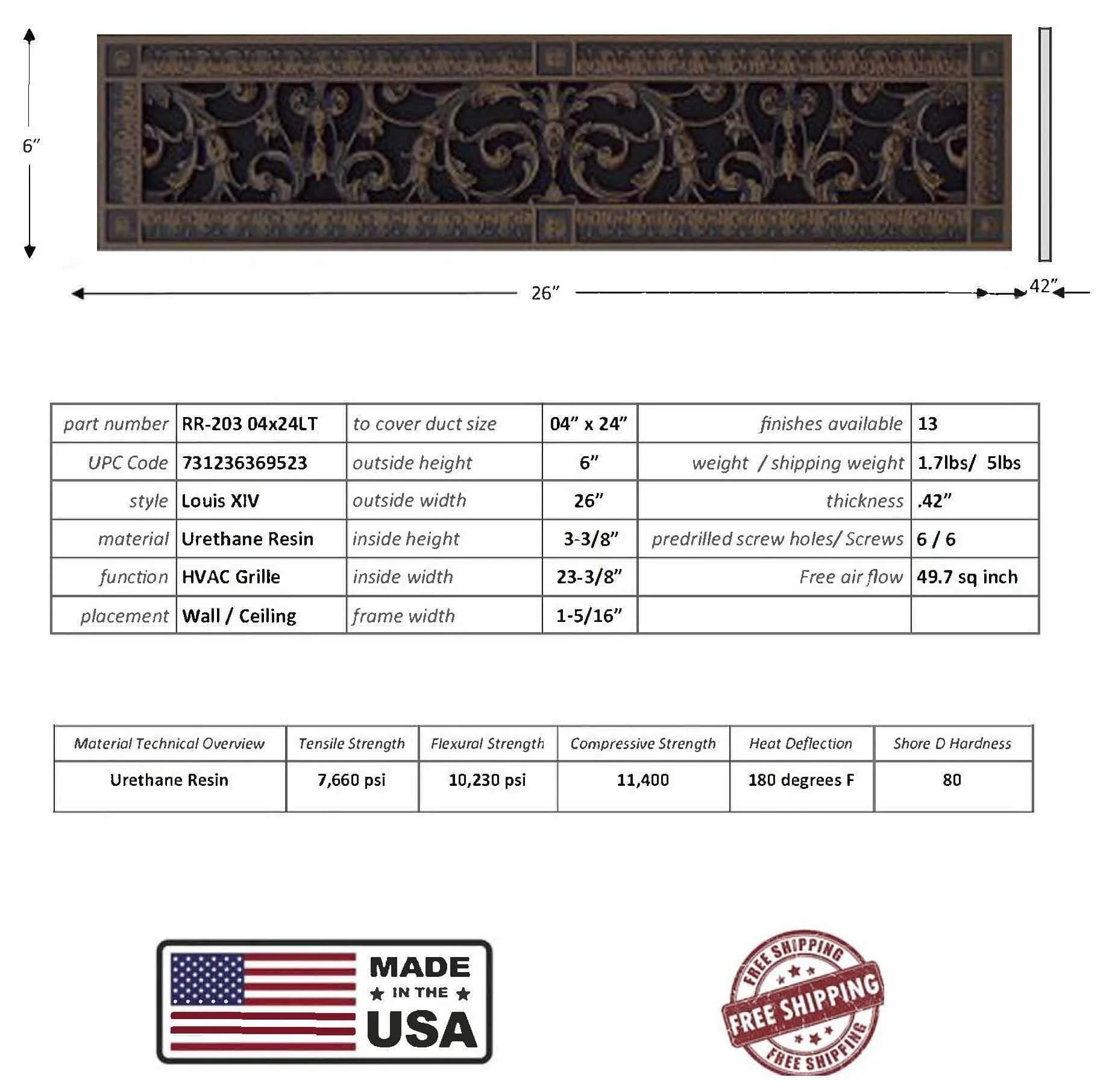 Louis XIV style grille for Duct Size of 4"- Please allow 1-2 weeks. - Image 16