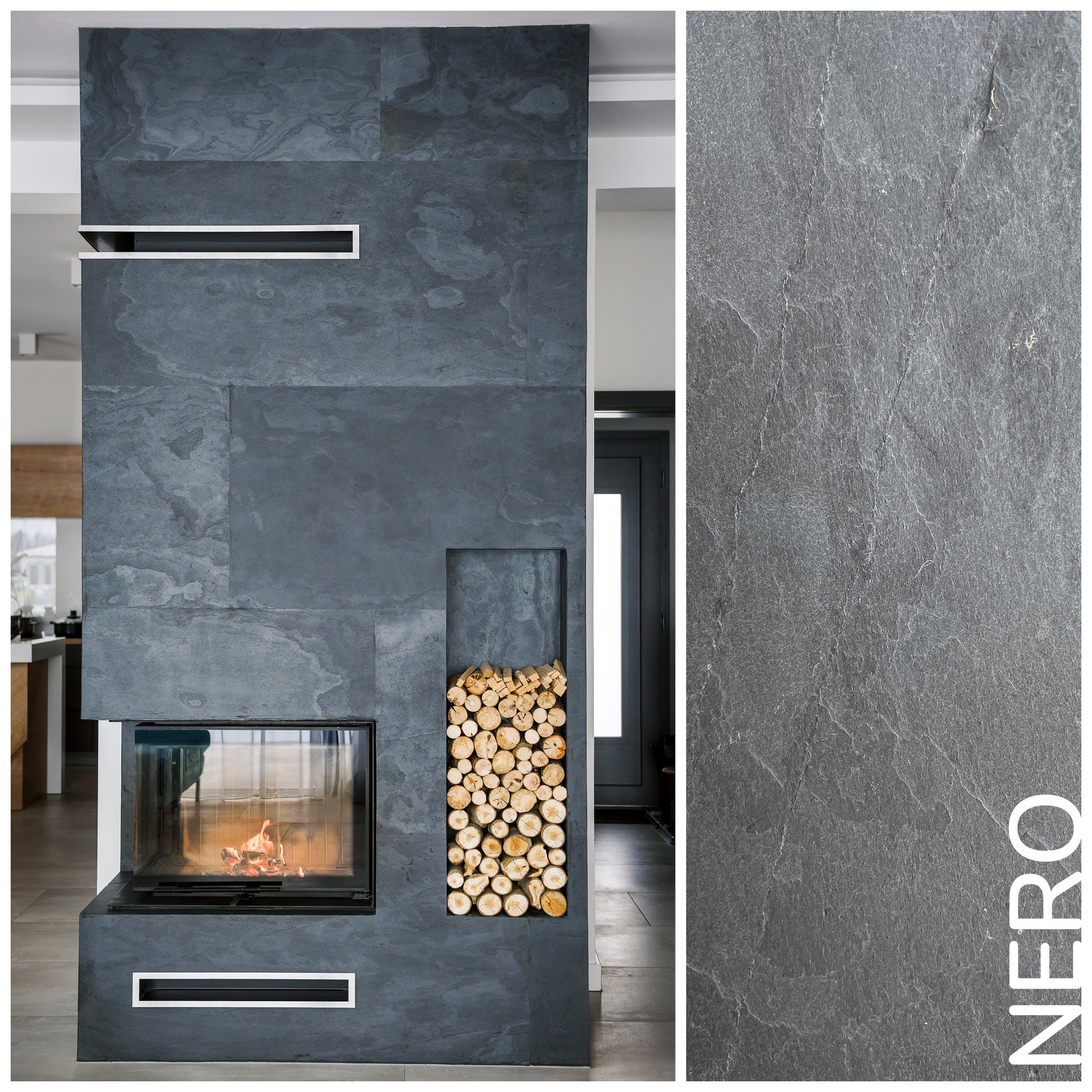 Nero, Natural Slate Veneer - 47 1/4" W x 94 1/2" L - Sold By Panel - Image 5