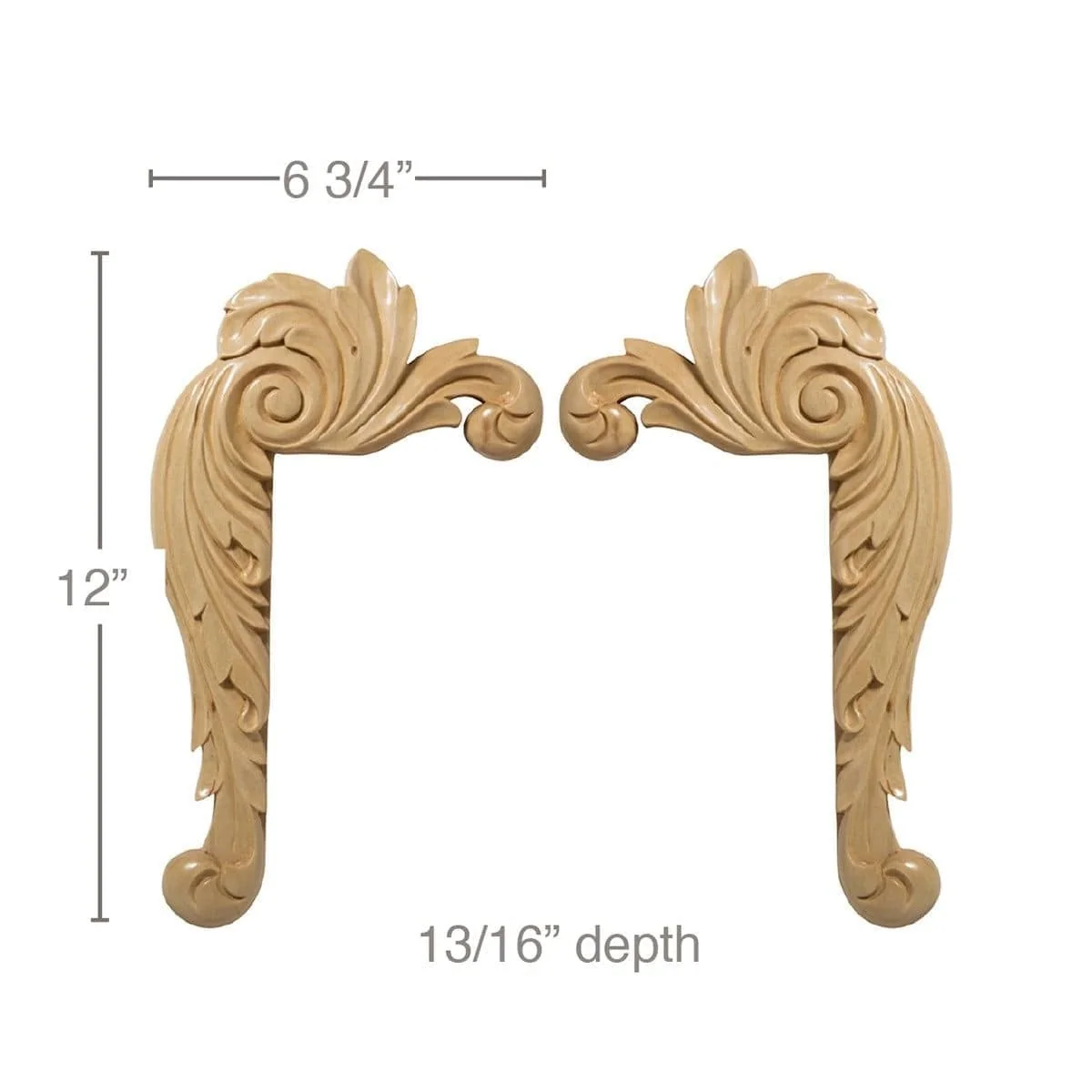 Med Acanthus Corners, 6 3/4"w x 12"h x 13/16"d, 1pair L/R