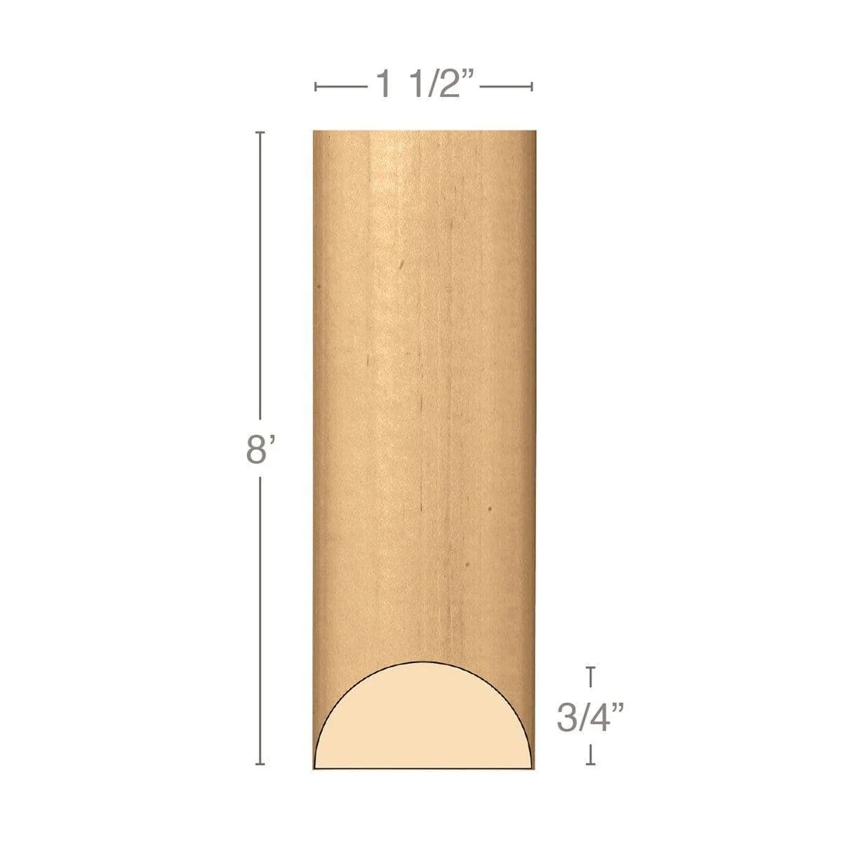 Medium Traditional Half Round Lineal, 1 1/2"w x 3/4"d x 8' length, Resin is priced per 8' length