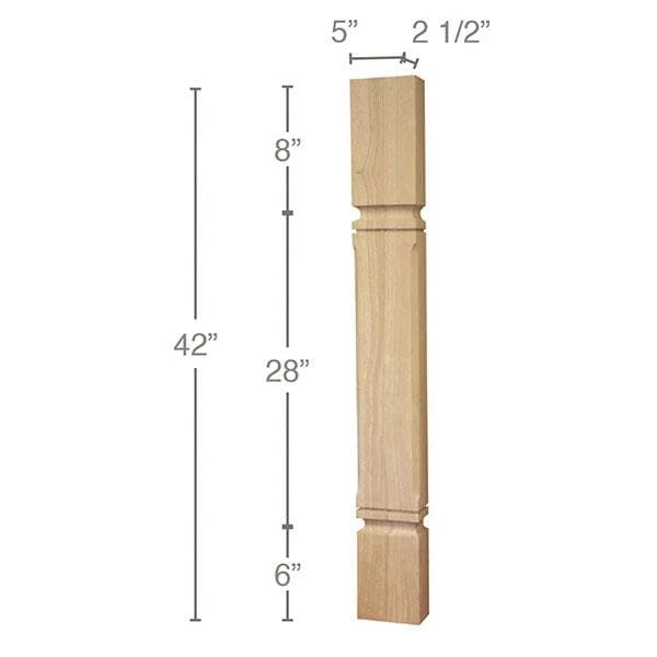 Mission Chamfered Corner Bar Split Column, 1 Pair, 5"w x 42"h x 2 1/2"d