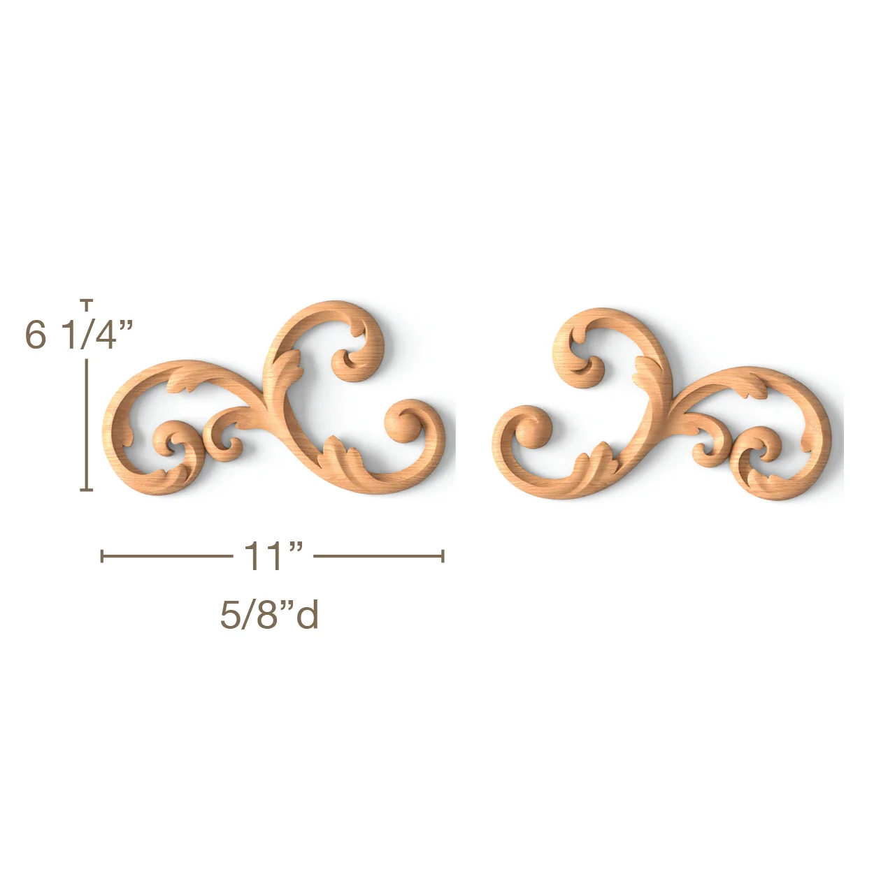 Scrolled Filigree, Left & Right Pair, 11"w x 6 1/4"h x 5/8"d