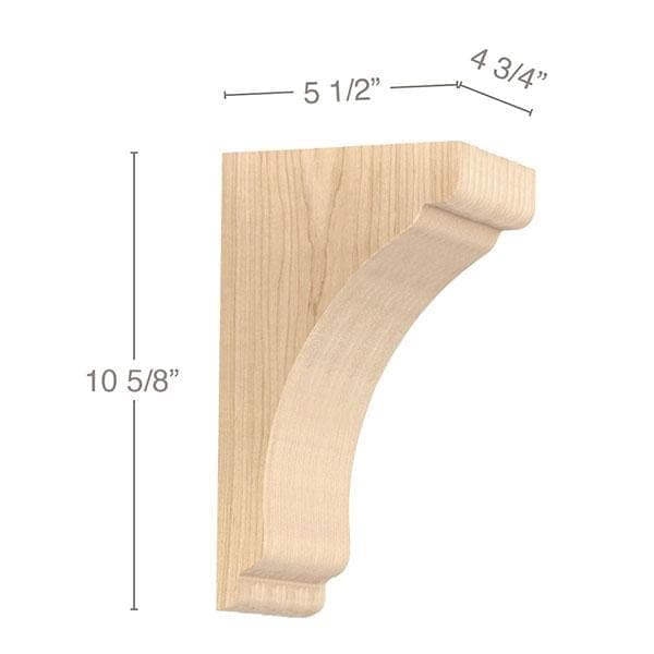 Shaker Medium Bar Bracket Corbel, 4 3/4"w x 10 5/8"h x 5 1/2"d