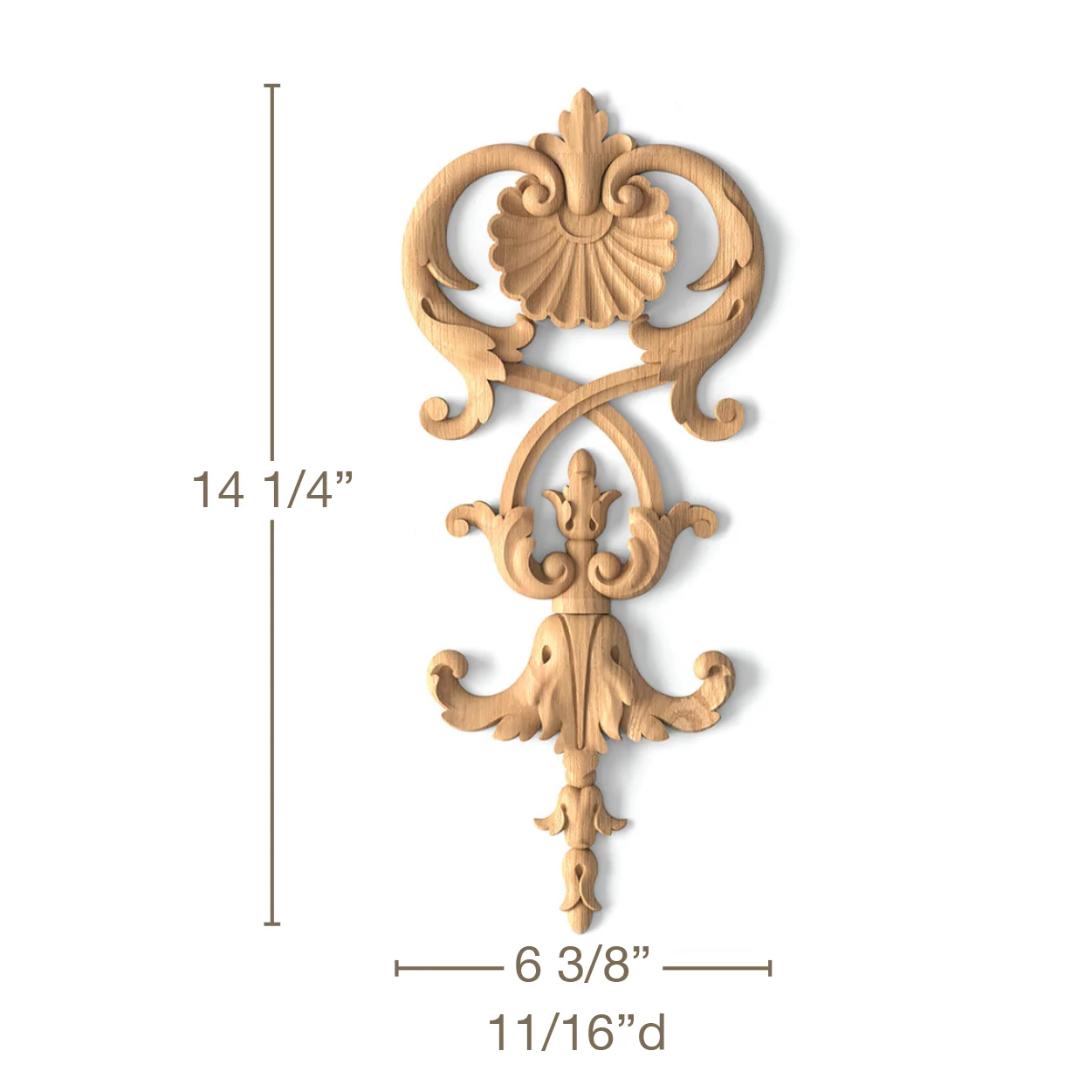 Shell & Bellflower Drop, 6 3/8"w x 14 1/4"h x 11/16"d, SPECIAL ORDER