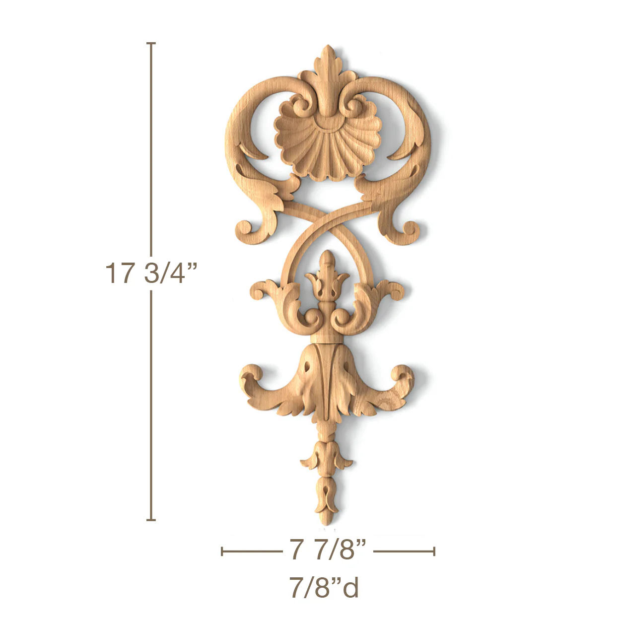 Shell & Bellflower Drop, 7 7/8"w x 17 3/4"h x 7/8"d