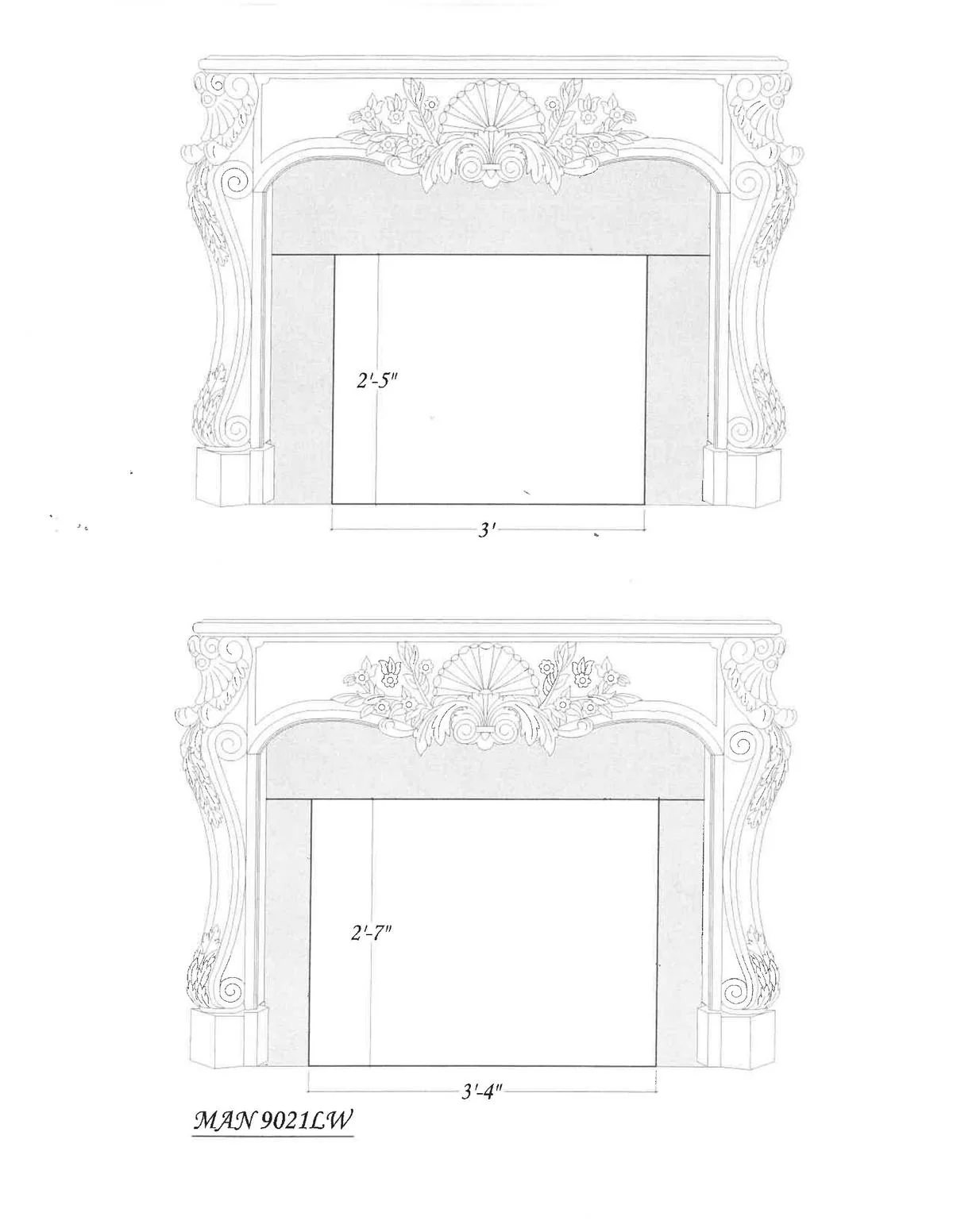 Shell with Country Flowers Full Surround, 72"w x 52"h x 9 3/4"d - Image 3